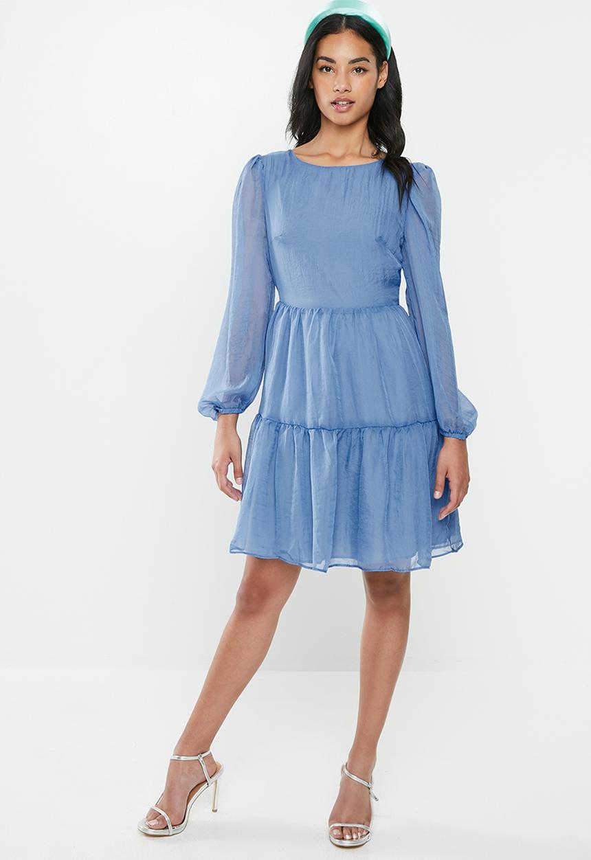 Glamorous - Petite sheer sleeve tiered - blue