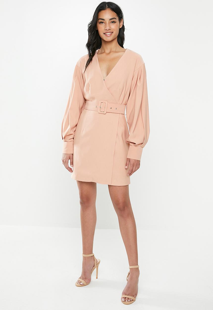Glamorous - Petite long sleeve belted dress - pink 
