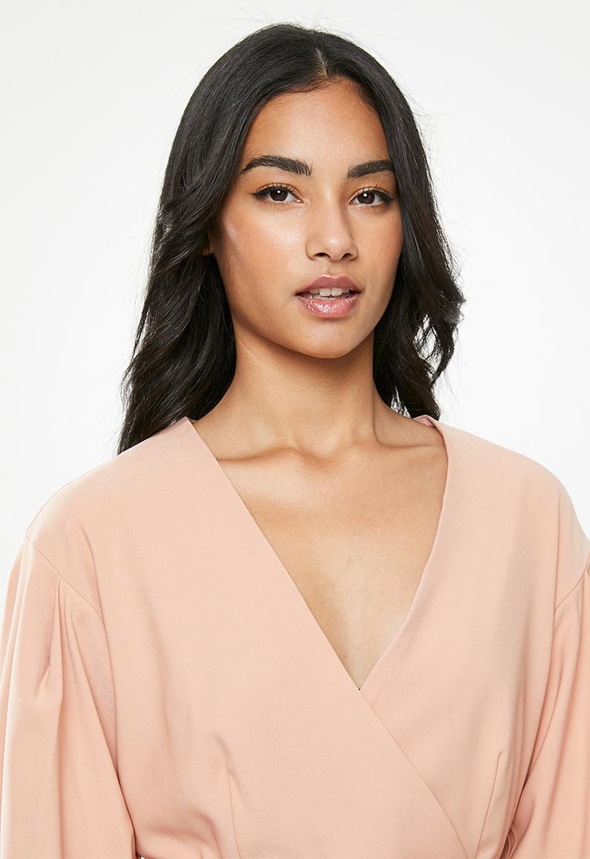 Glamorous - Petite long sleeve belted dress - pink 