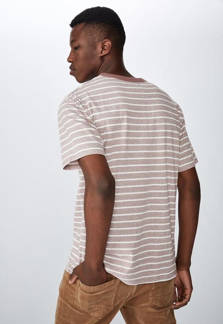 Cotton On - Graduate stripe tee - dirty mauve & white 