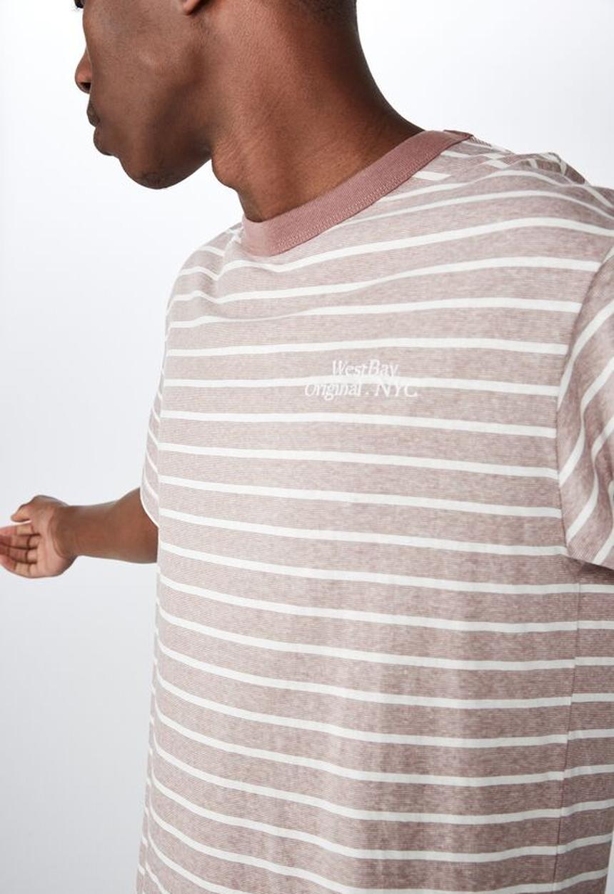 Cotton On - Graduate stripe tee - dirty mauve & white 