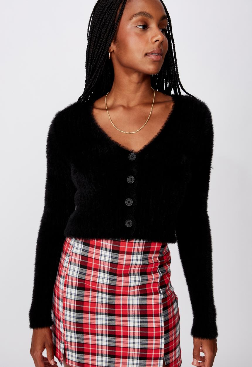 Factorie - Fluffy crop cardi - black