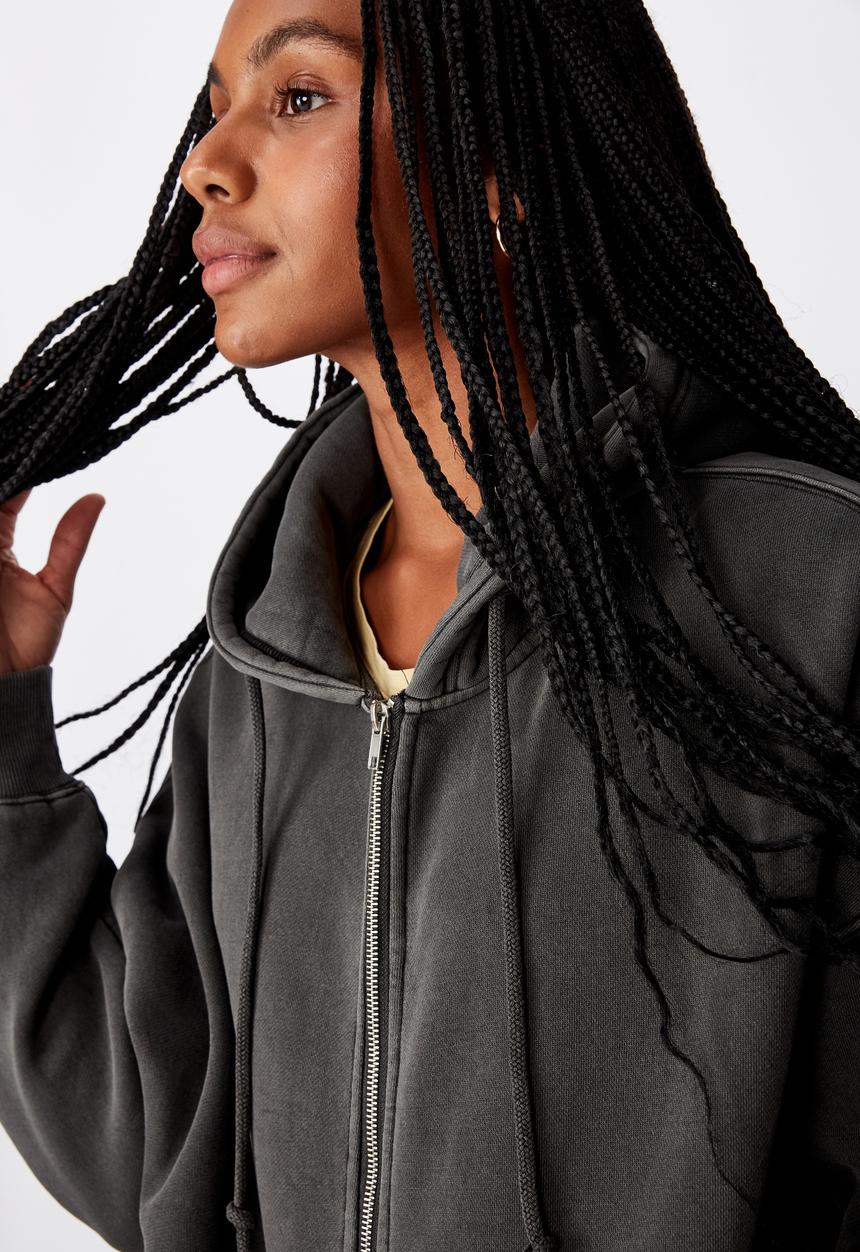 Factorie - Oversized heavy washed fleece jacket - charcoal 