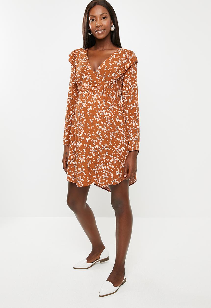 Cotton On - Maternity cross front babydoll dress millie floral - dark ginger