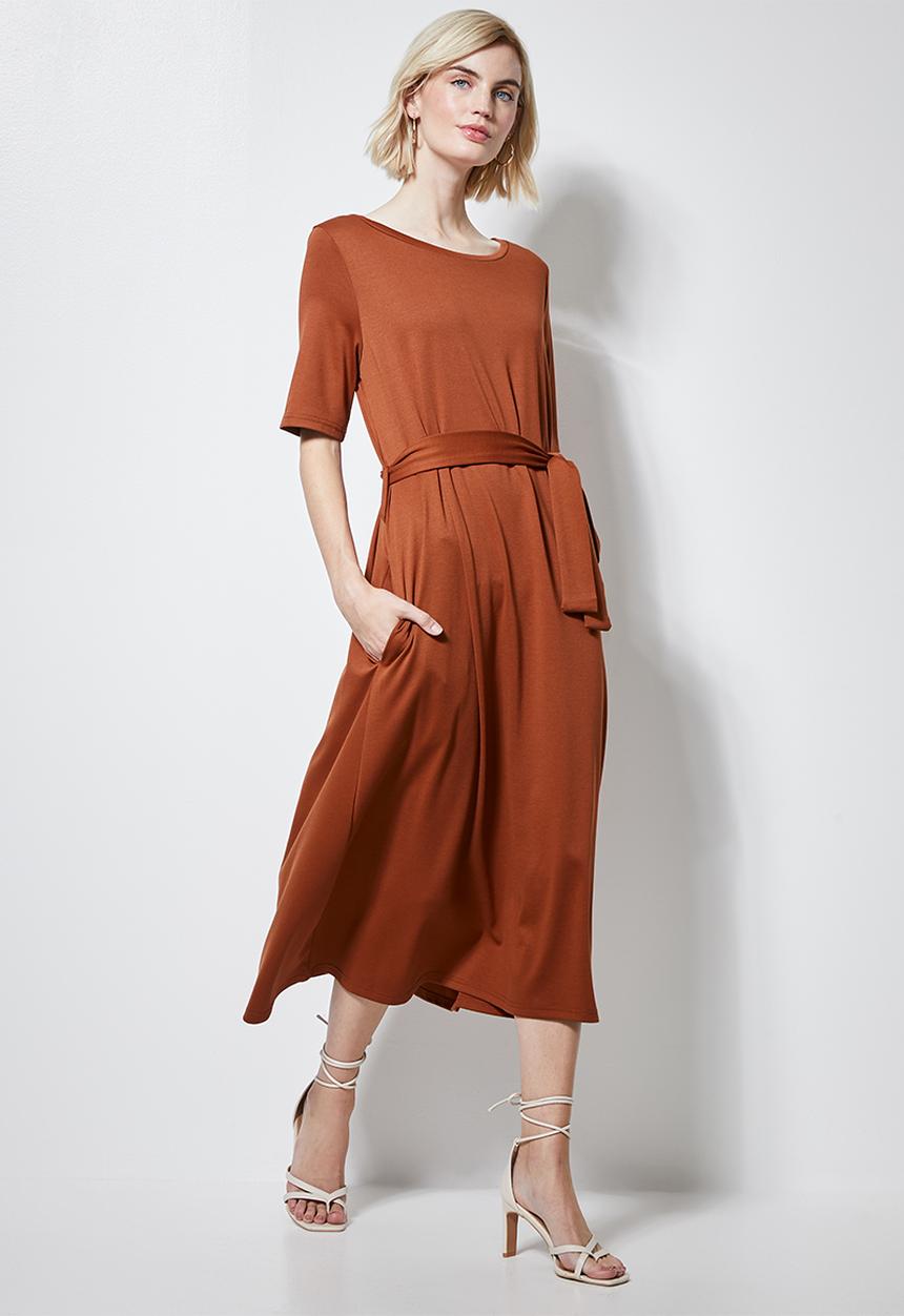 Superbalist - Fit & flare belted dress - rust