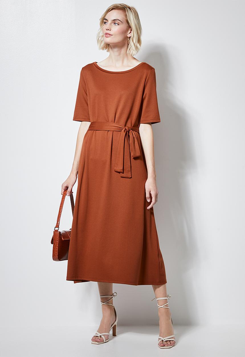 Superbalist - Fit & flare belted dress - rust