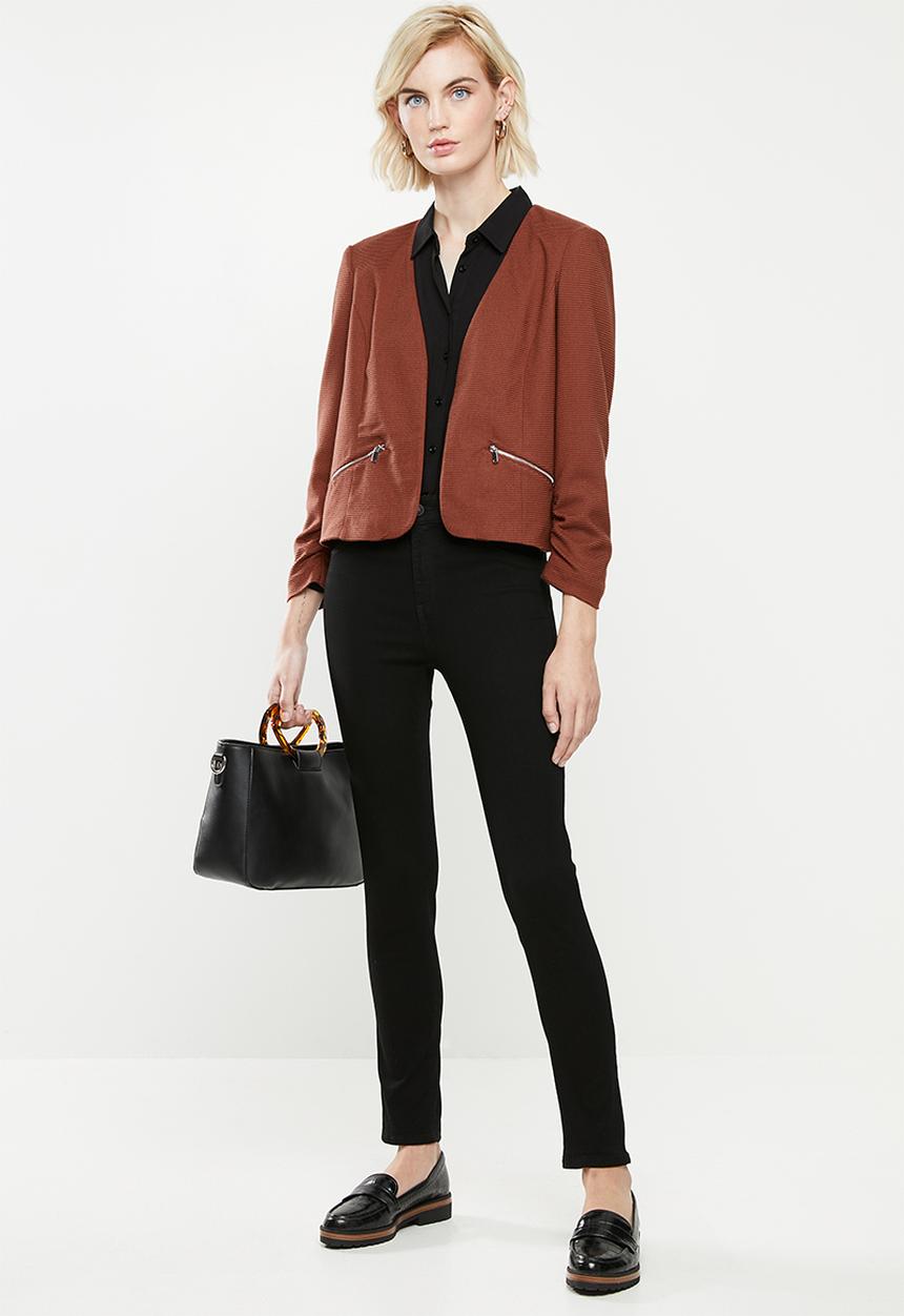 Vero Moda - Inez 3/4 zip blazer boo - mahogany