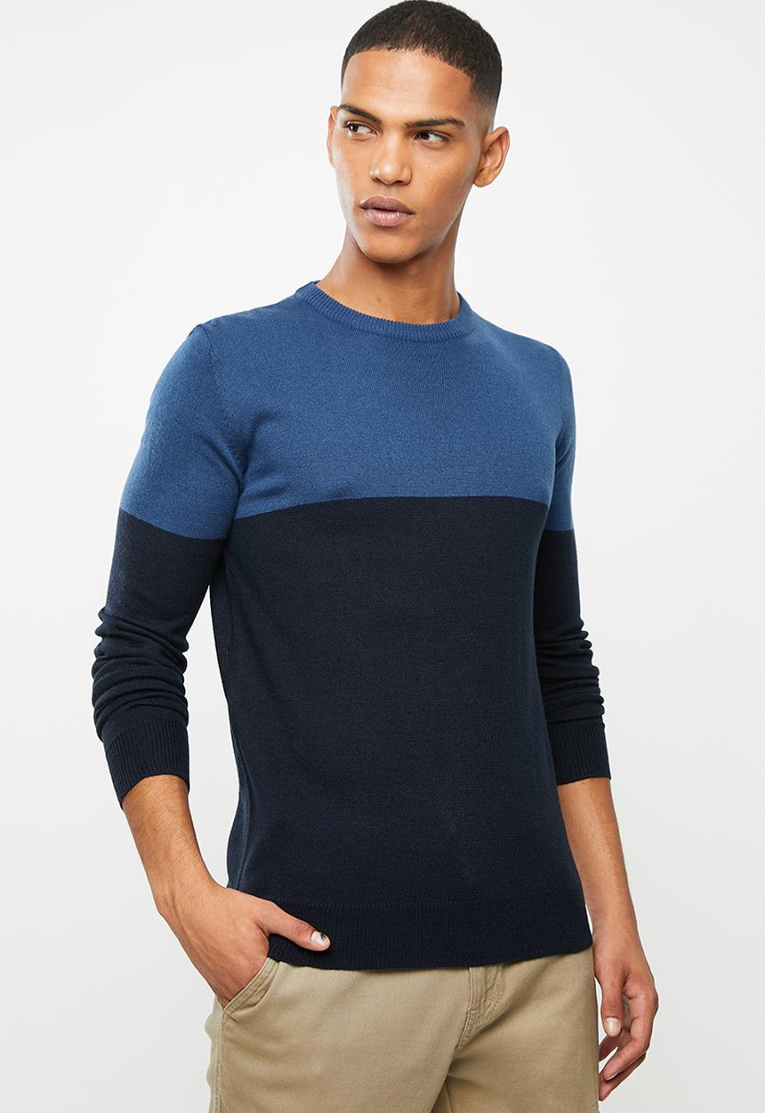 Brave Soul - Hanney crew cb knitwear - navy & blue 