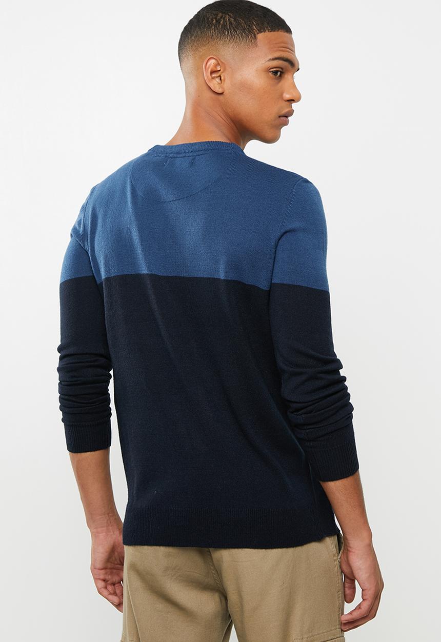 Brave Soul - Hanney crew cb knitwear - navy & blue 