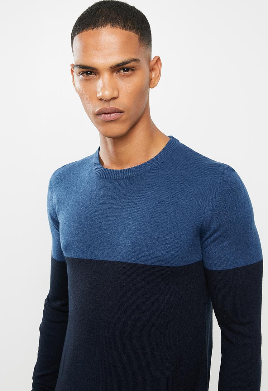 Brave Soul - Hanney crew cb knitwear - navy & blue 