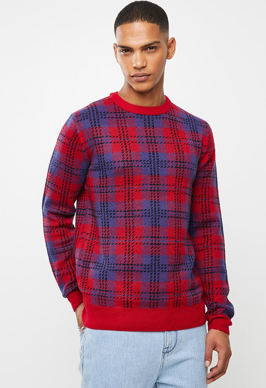 Brave Soul - Rainsford check crew knitwear - multi