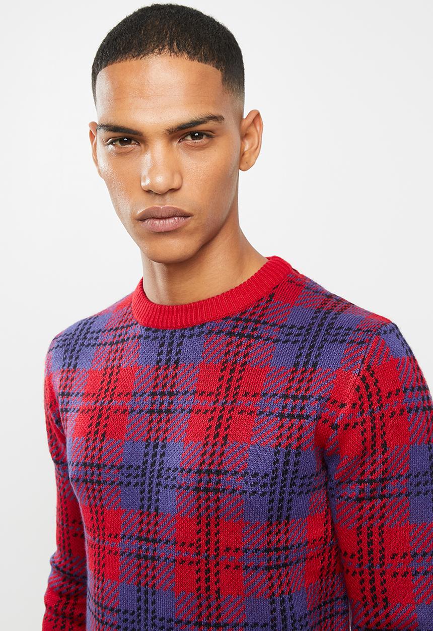 Brave Soul - Rainsford check crew knitwear - multi