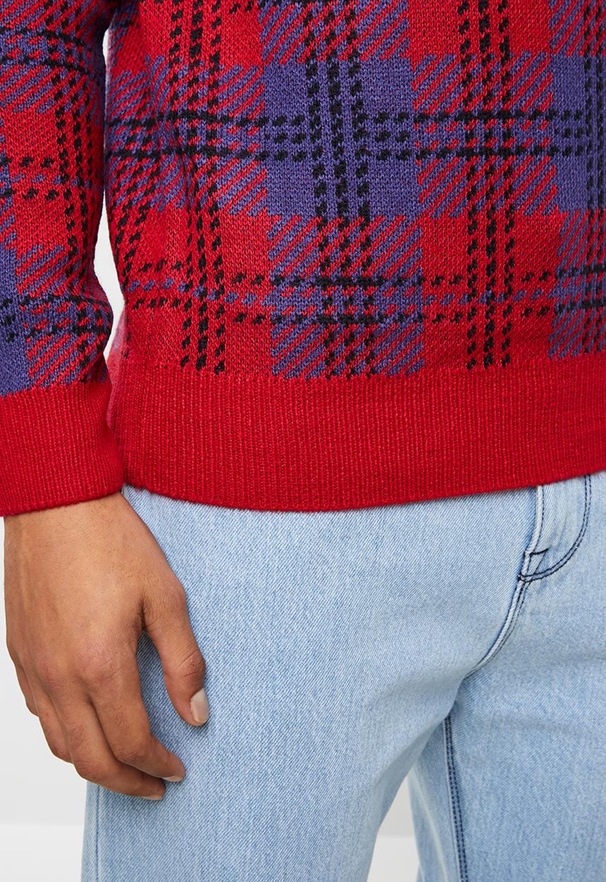 Brave Soul - Rainsford check crew knitwear - multi