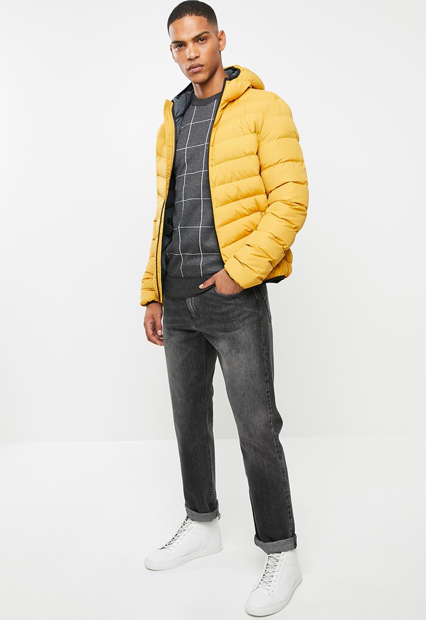 Brave Soul - Nicholls jaquard check crew knitwear - charcoal & grey