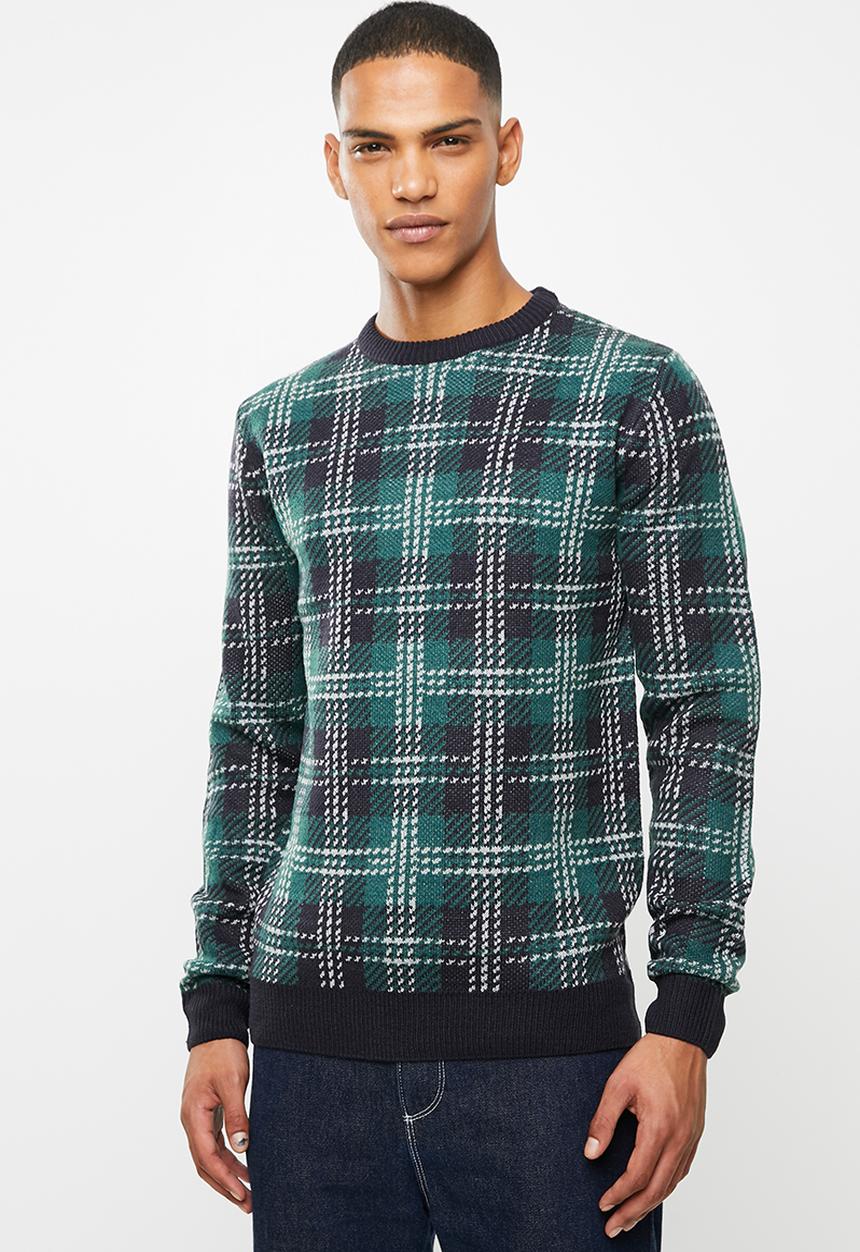 Brave Soul - Rainsford check crew knitwear - multi 