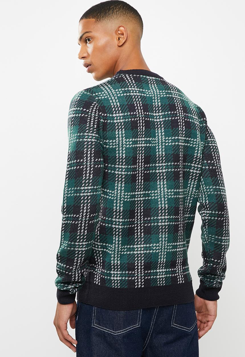 Brave Soul - Rainsford check crew knitwear - multi 
