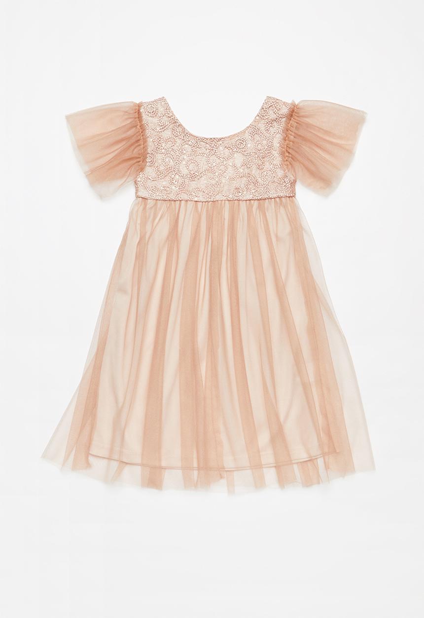 Superbalist Kids - Flutter sleeve tulle dress - dusty pink