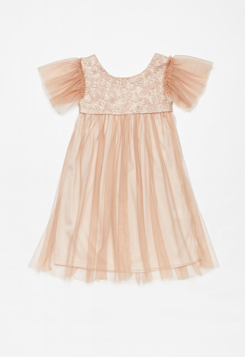 Superbalist Kids - Flutter sleeve tulle dress - dusty pink