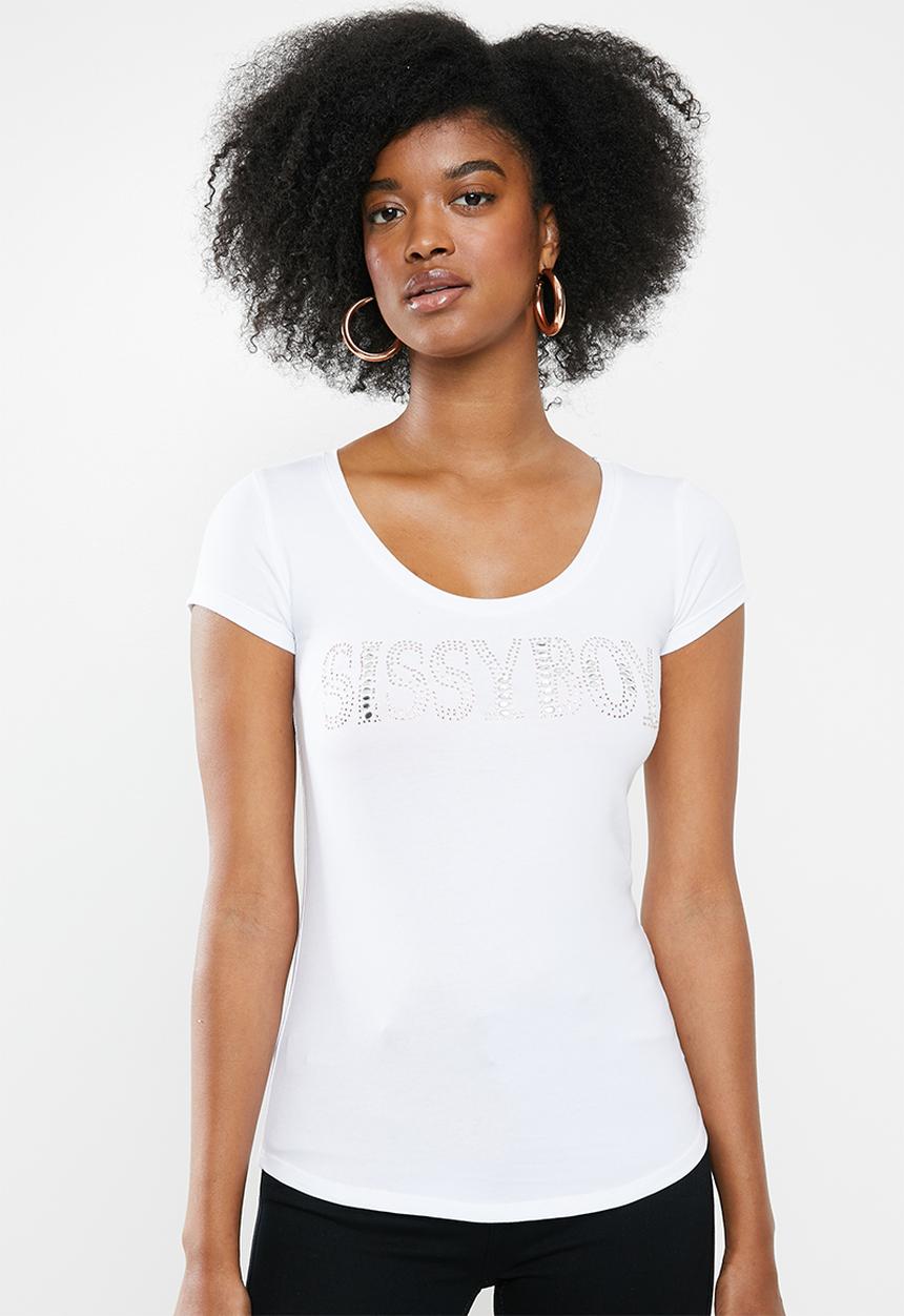 SISSY BOY - Round neck basic with mixed logo transfer - white