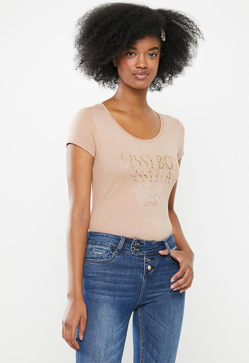 SISSY BOY - Round neck basic tee with logo detail - neutral