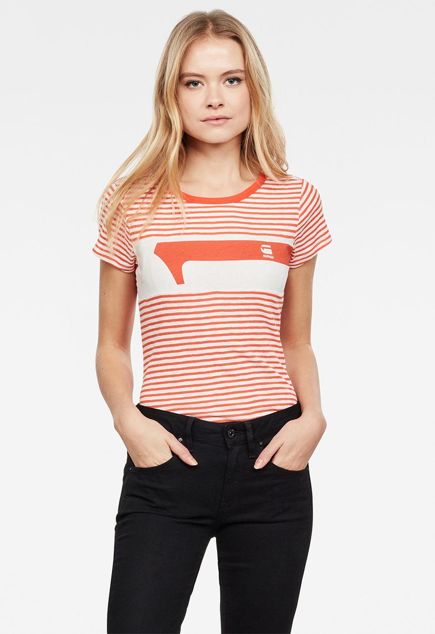 G-STAR - Litmic stripe one slim tee - off white & orange