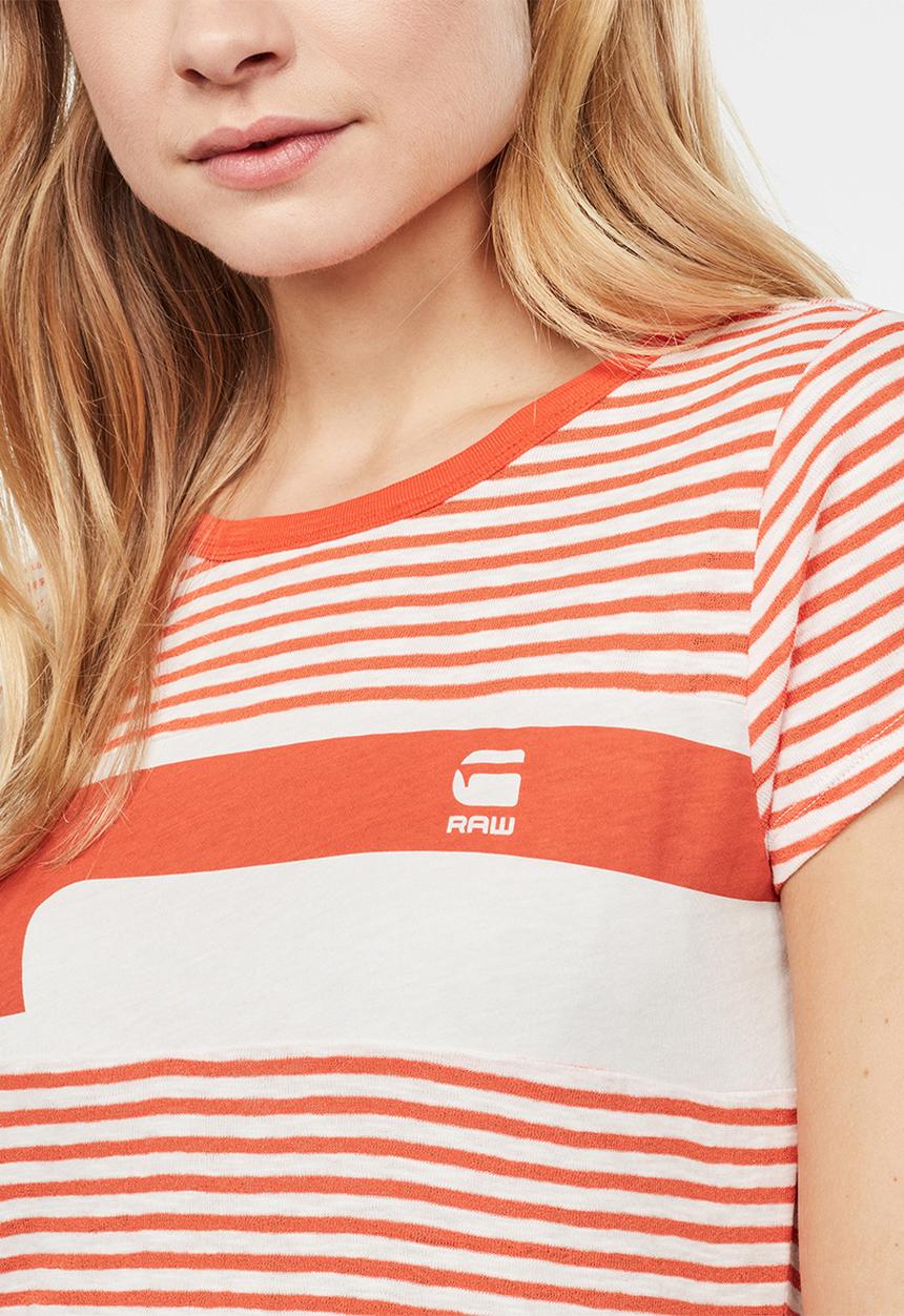 G-STAR - Litmic stripe one slim tee - off white & orange