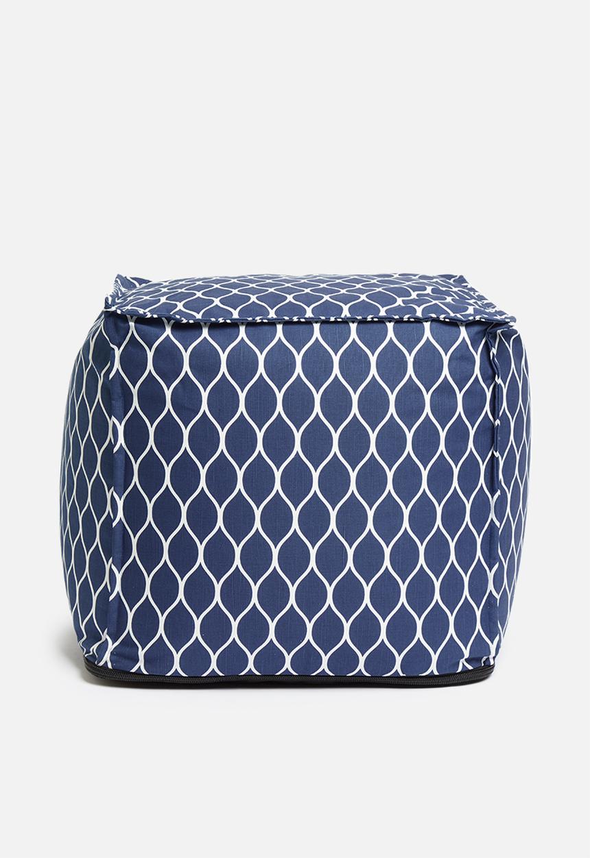 Sixth Floor - Twill ottoman square - navy lattice