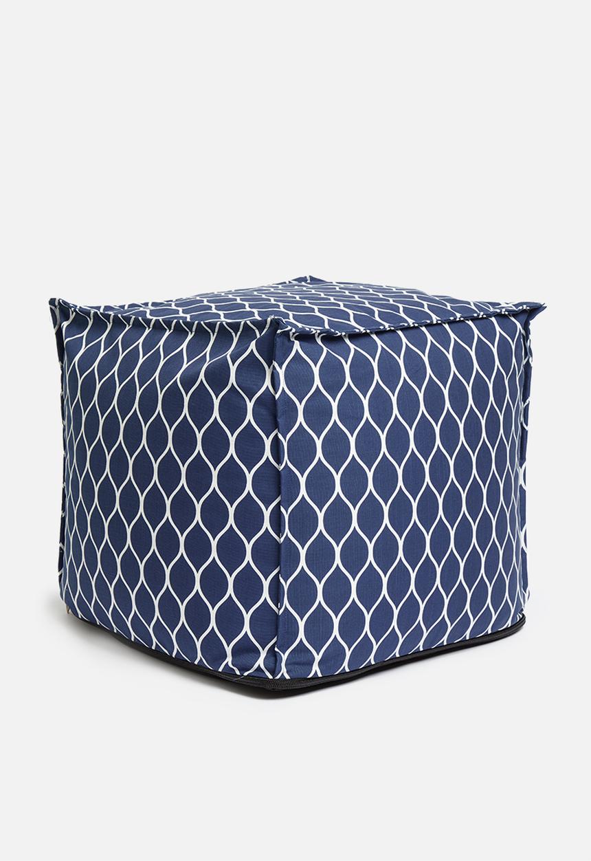 Sixth Floor - Twill ottoman square - navy lattice