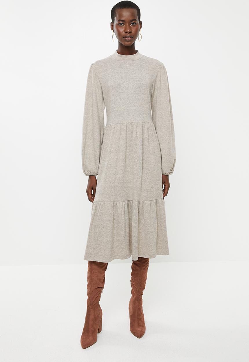 MILLA - Knit tiered midi dress - beige