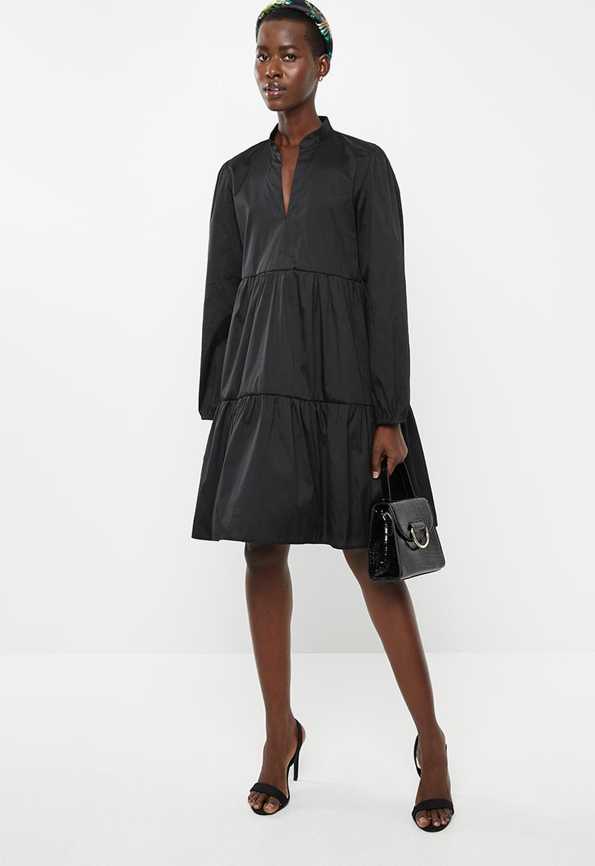 MILLA - Taffeta tiered mini dress - black