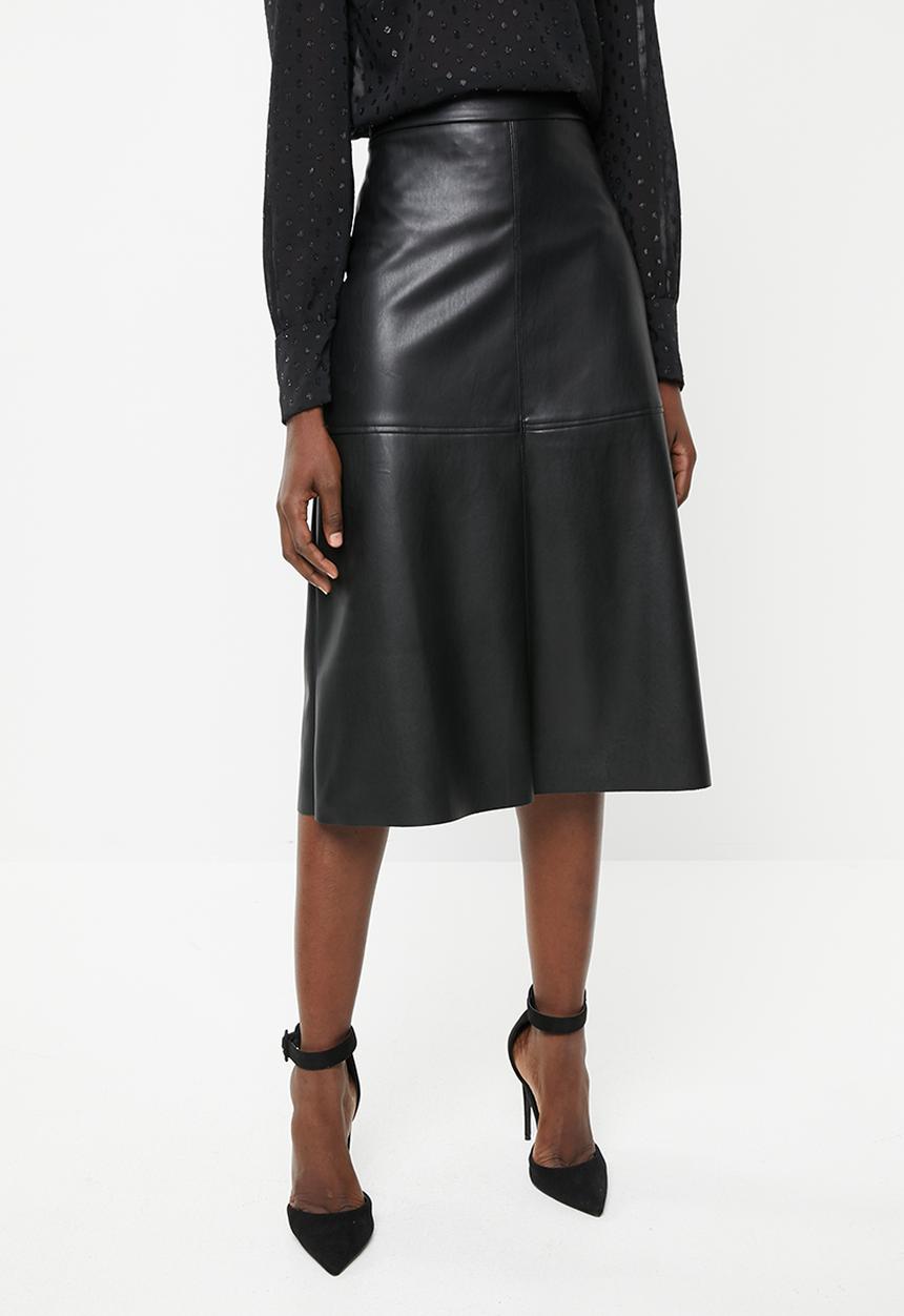 MILLA - Pu a-line midi skirt - black