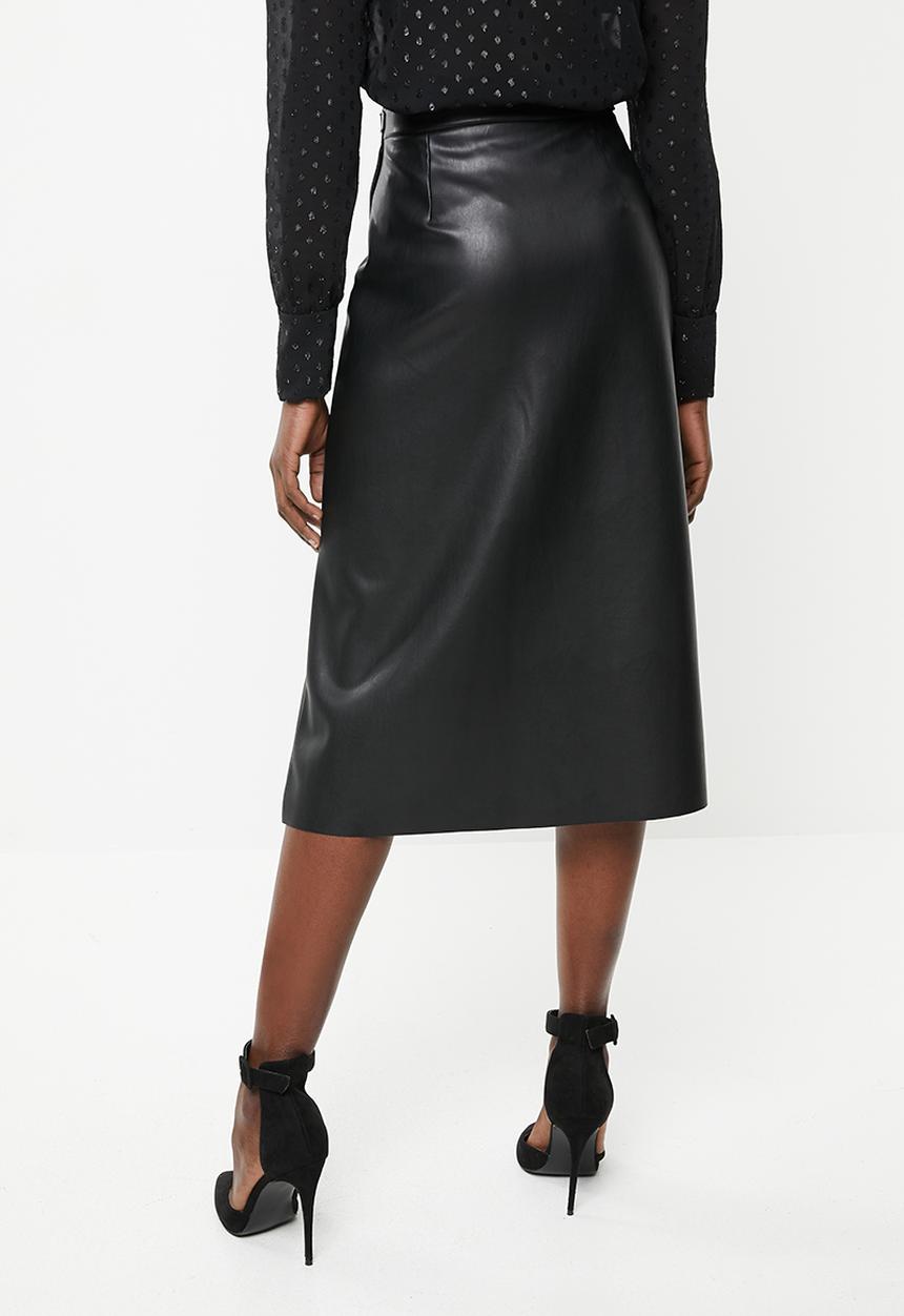 MILLA - Pu a-line midi skirt - black