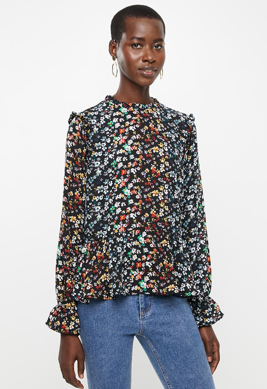 ONLY - Ella long sleeve top - black floral