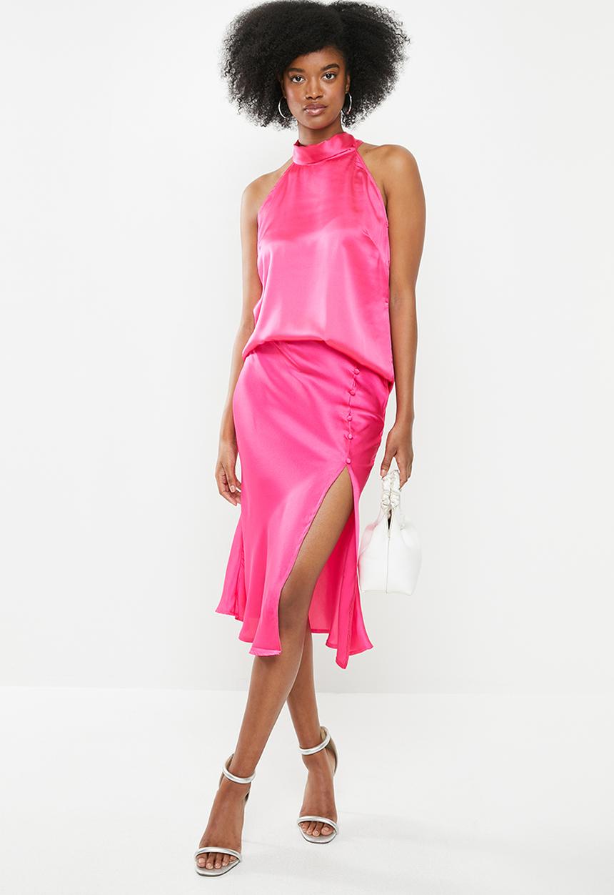 Glamorous - Side button sateen skirt - hot pink
