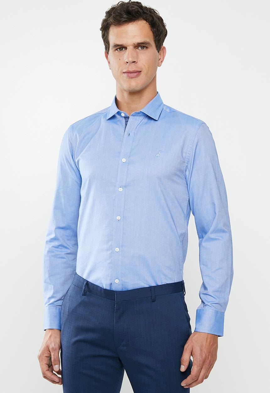 POLO - Ayden plain oxford signature long sleeve shirt - blue
