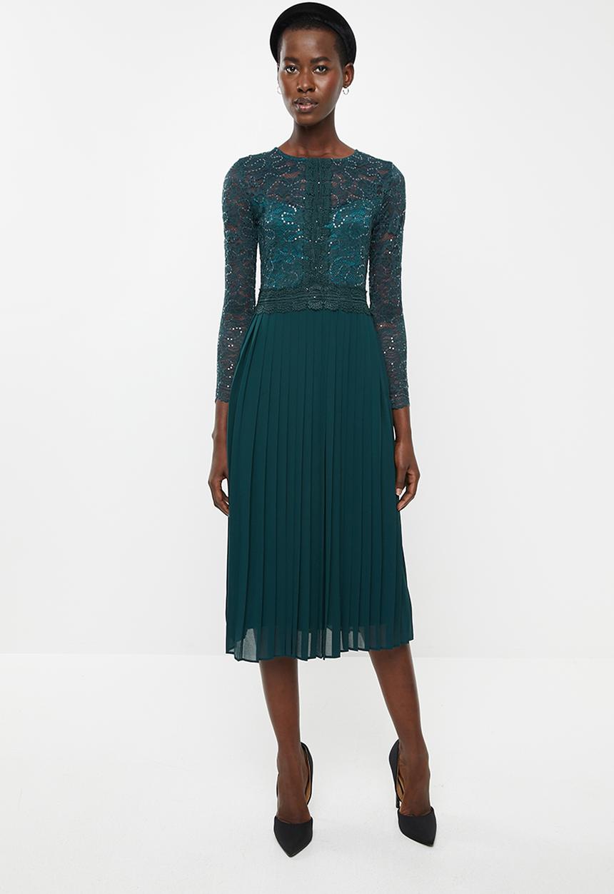 MILLA - Lace pleated dress - teal