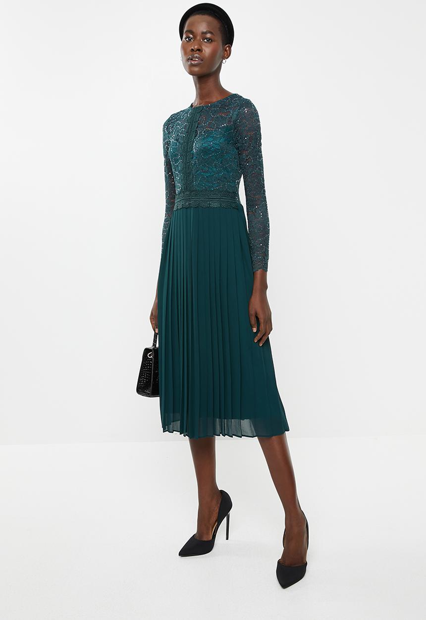 MILLA - Lace pleated dress - teal