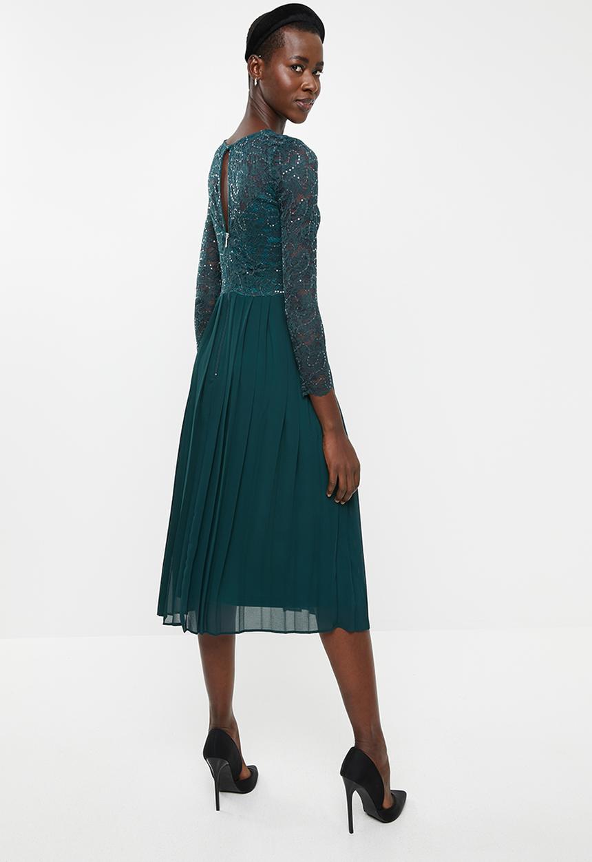 MILLA - Lace pleated dress - teal