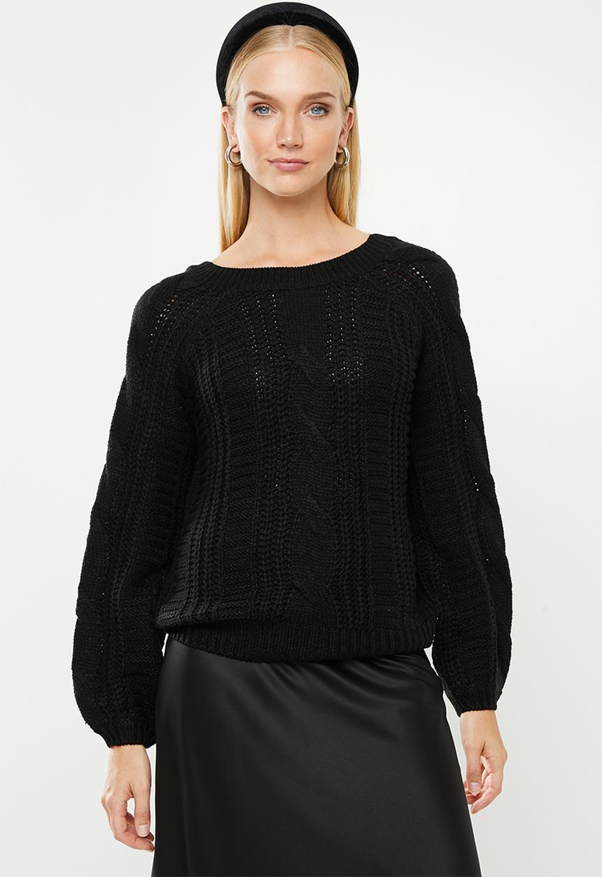 Vero Moda - Allie v-back cable blouse - black