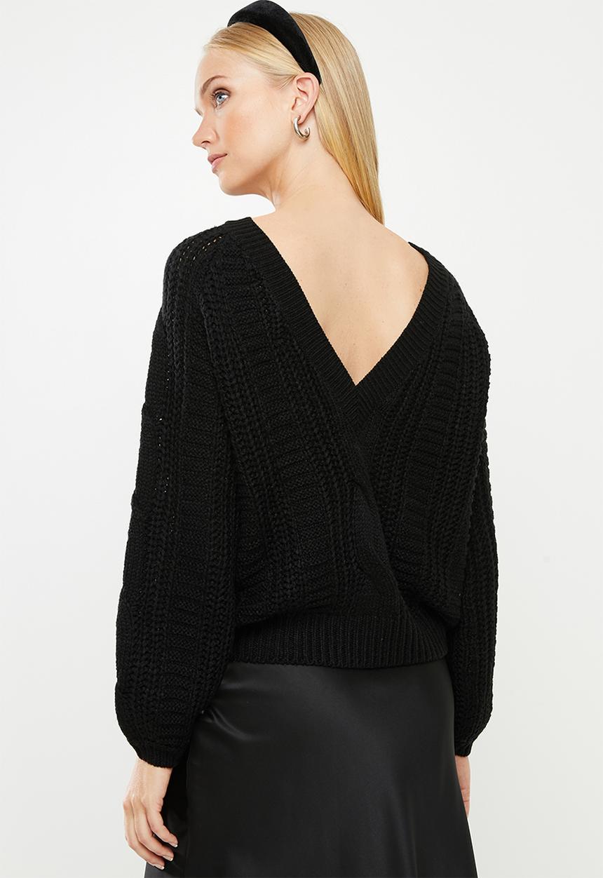 Vero Moda - Allie v-back cable blouse - black