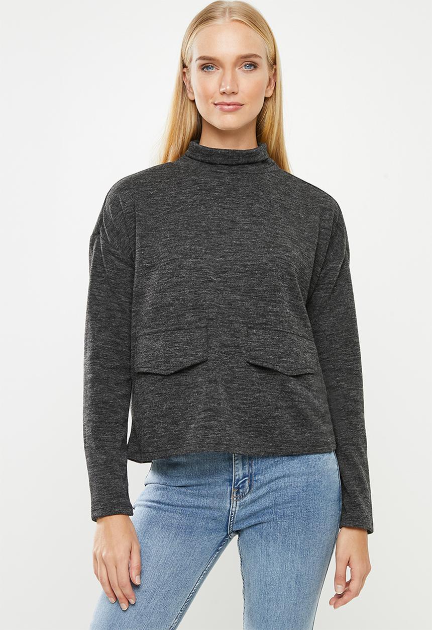 Vero Moda - East long sleeve high neck top - grey