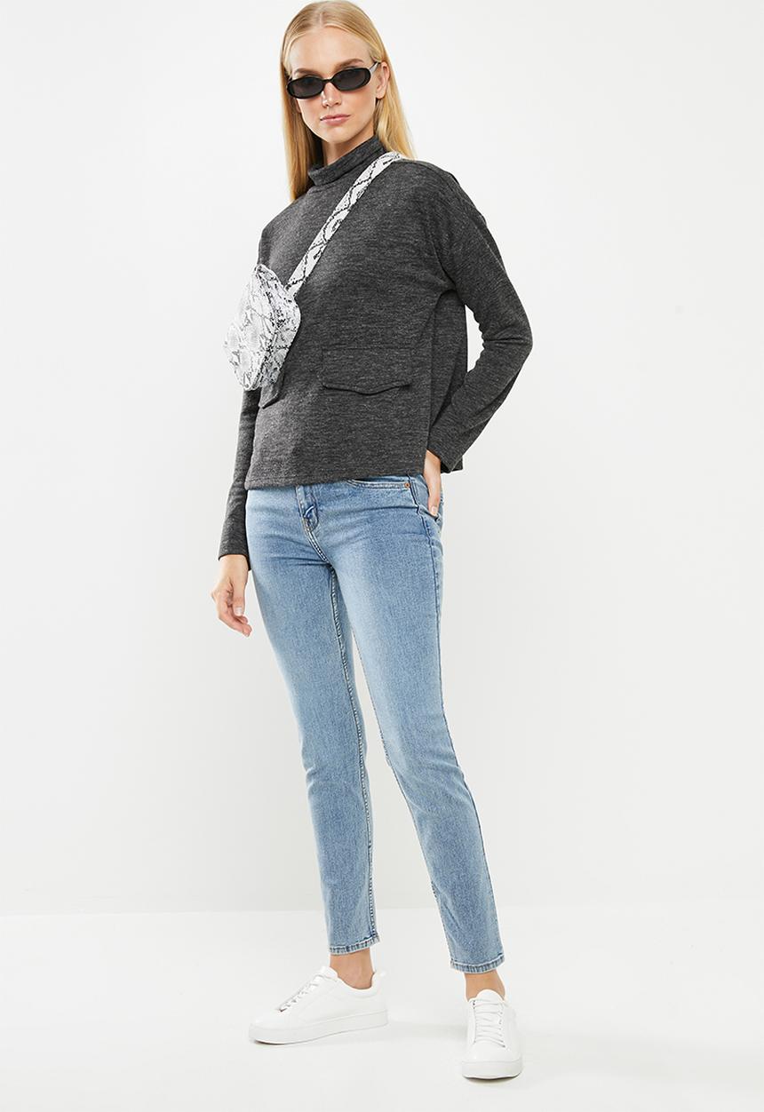 Vero Moda - East long sleeve high neck top - grey