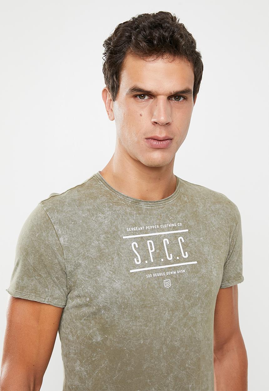 S.P.C.C - Malcolm white wash logo tee - khaki