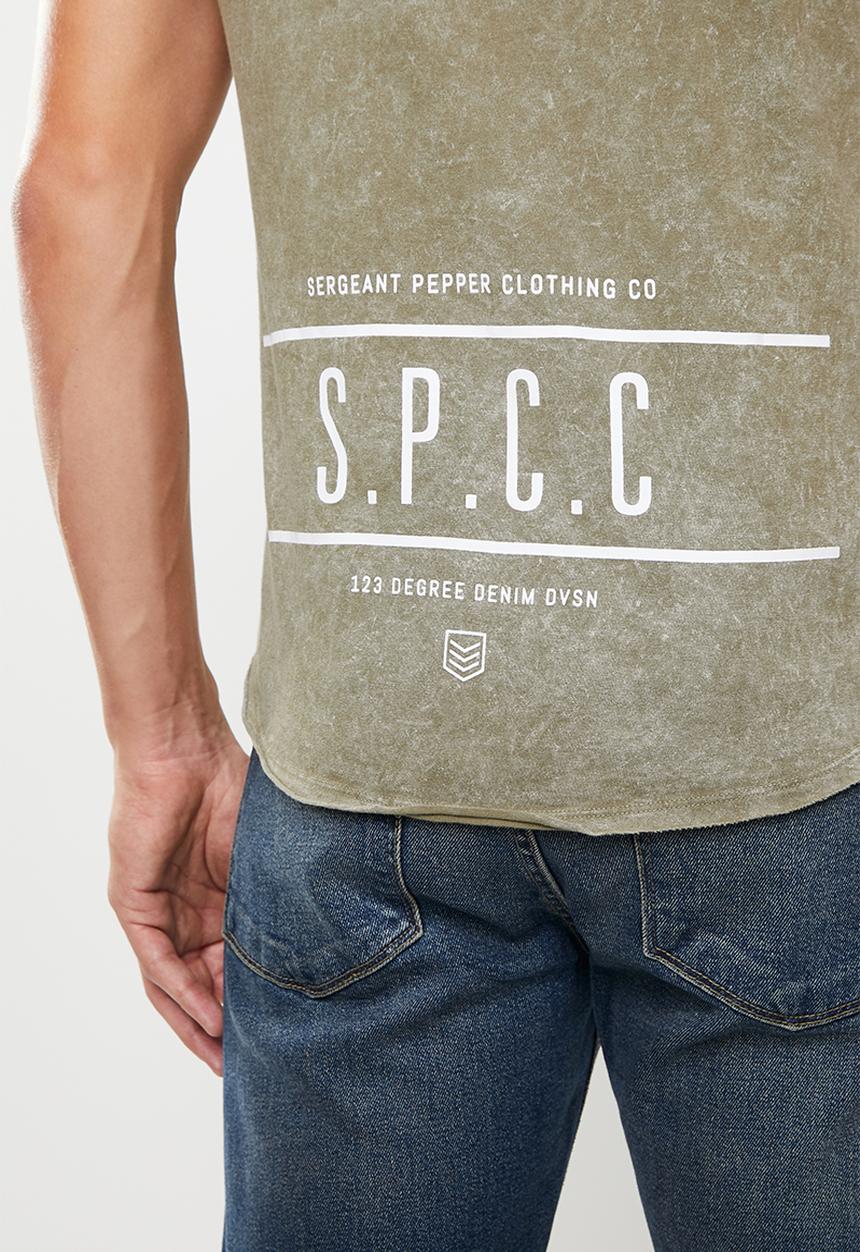 S.P.C.C - Malcolm white wash logo tee - khaki