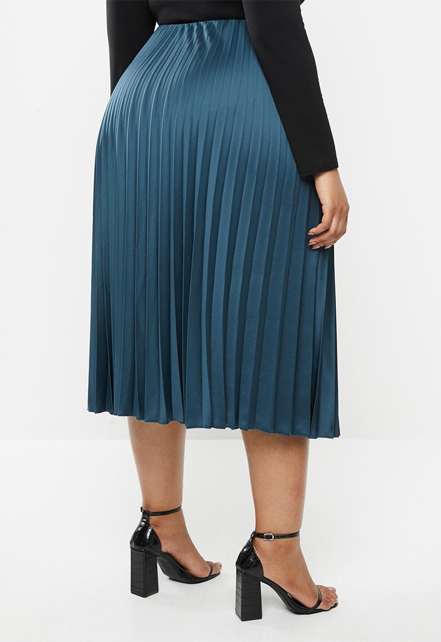 VELVET - Pleated midi skirt - blue