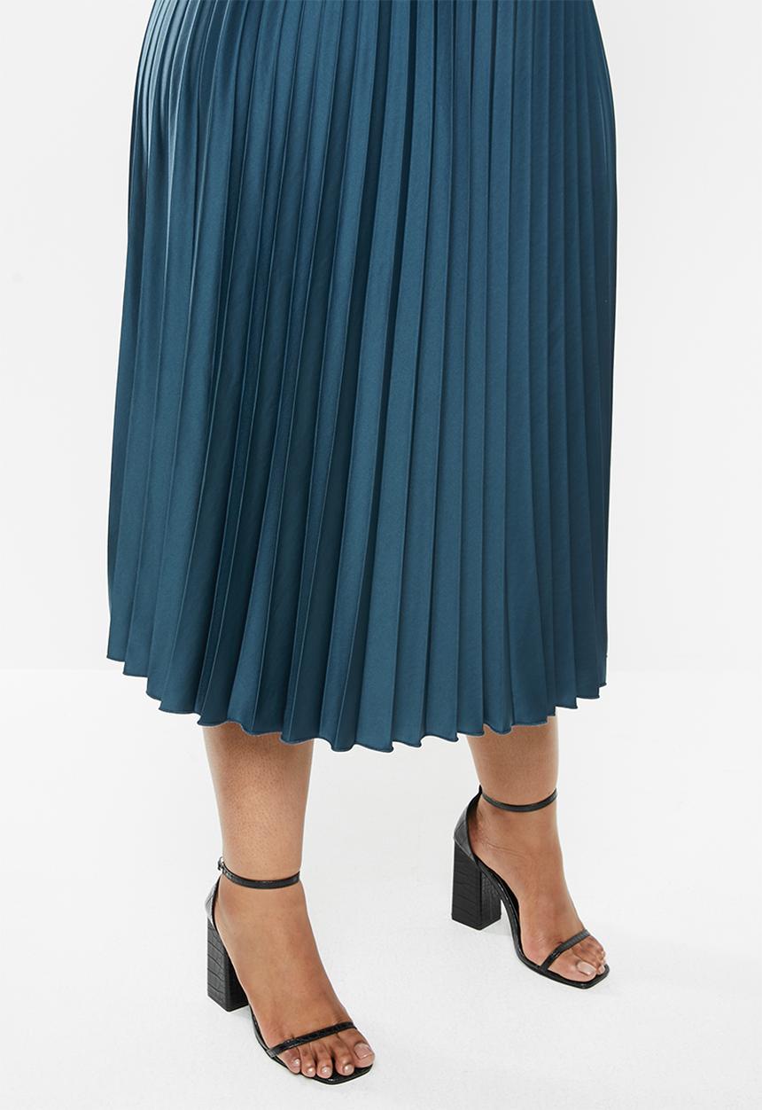 VELVET - Pleated midi skirt - blue