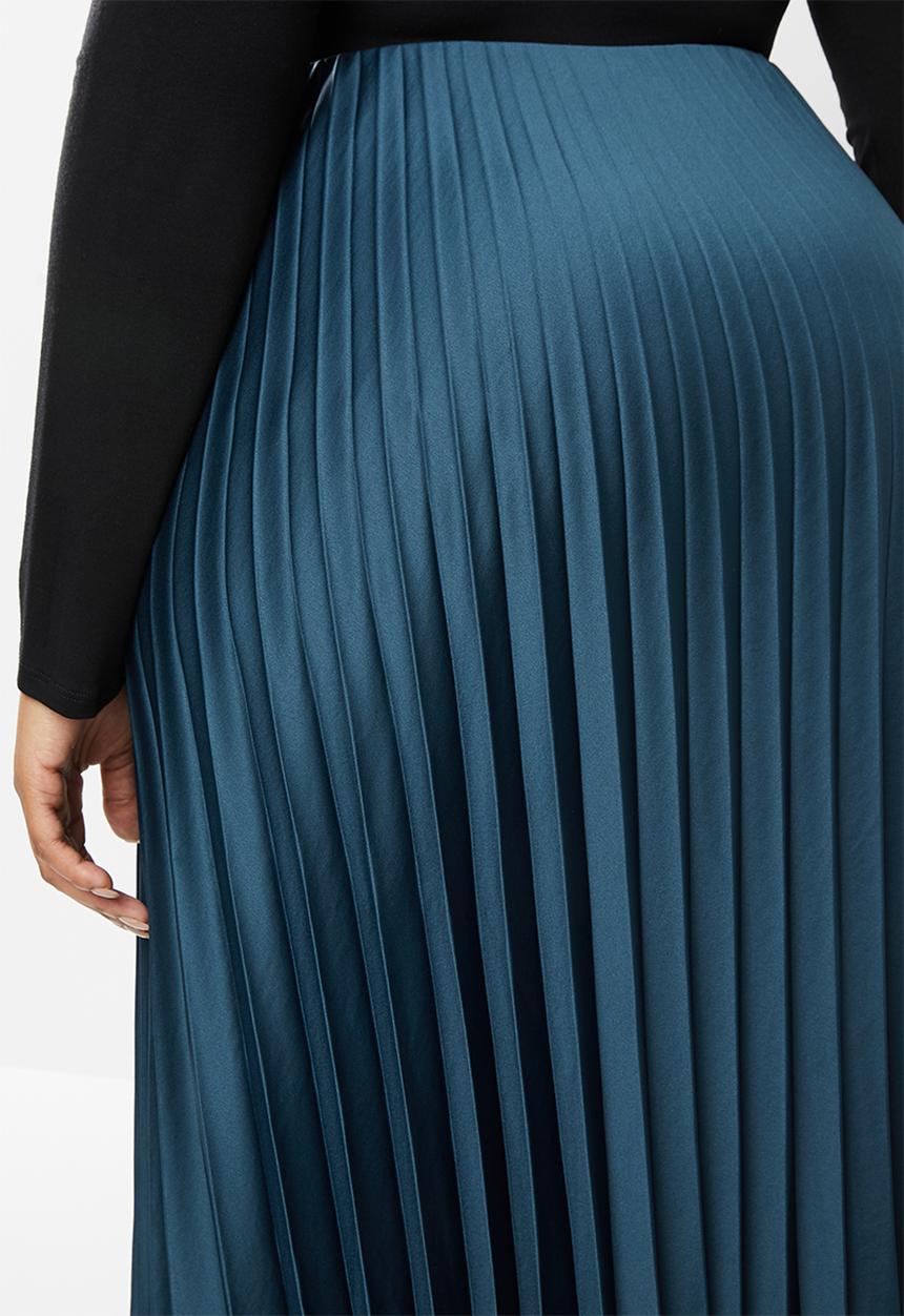VELVET - Pleated midi skirt - blue
