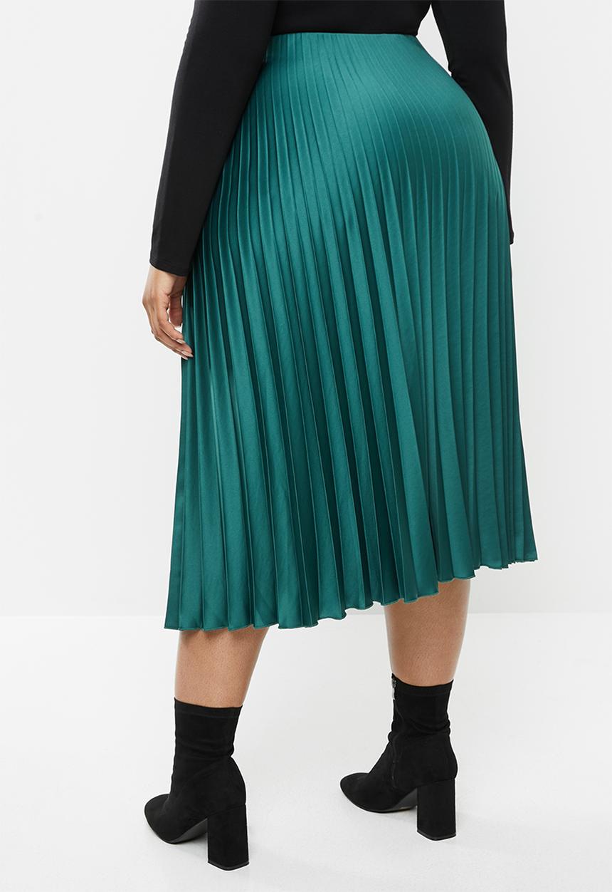 VELVET - Pleated midi skirt - green