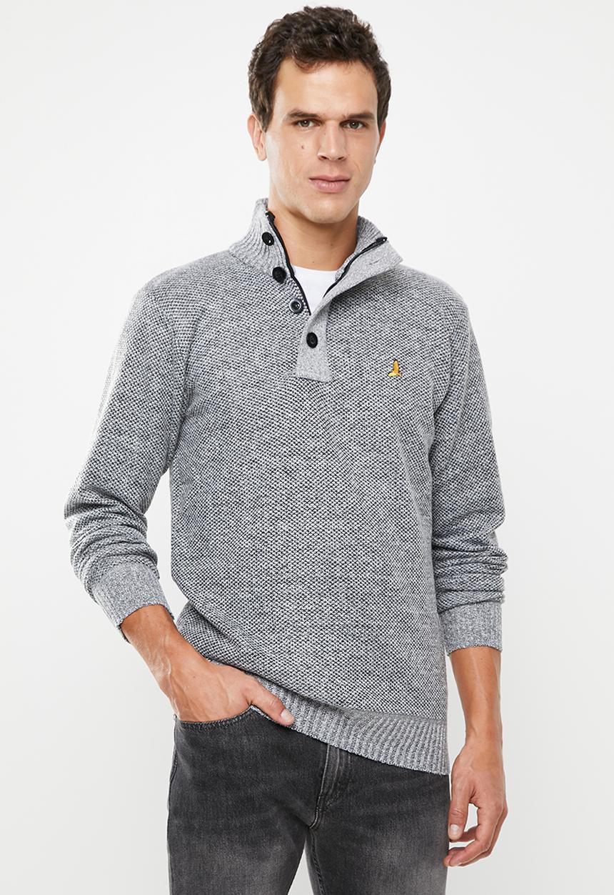 Brave Soul - Whitaker button-up poloneck knitwear - grey