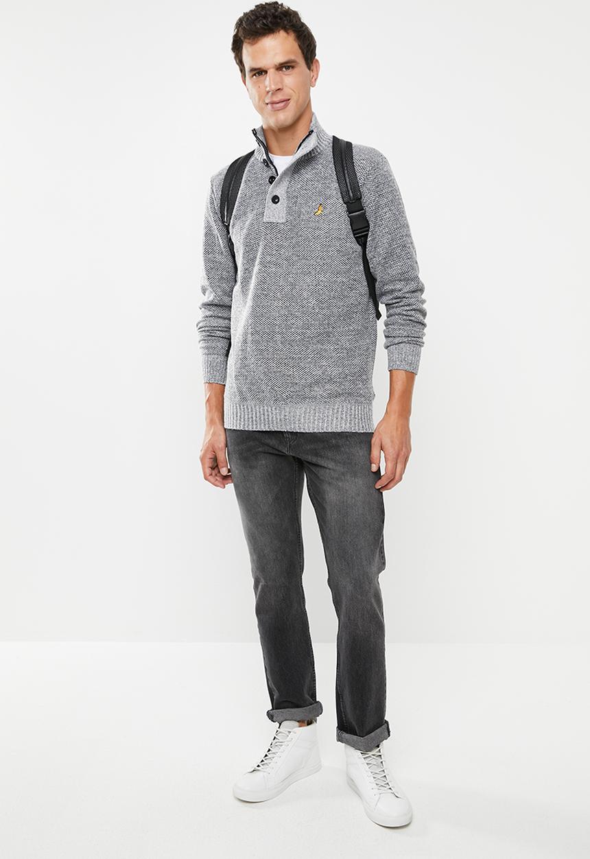 Brave Soul - Whitaker button-up poloneck knitwear - grey